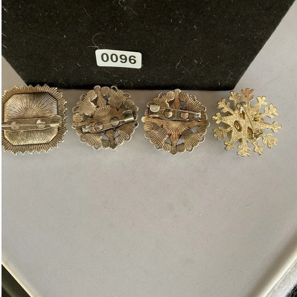 4 Vintage Style Brooches with Rhinestone Accents Silver Tone
